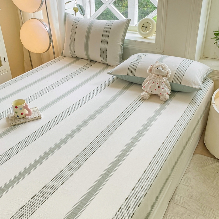 91家纺网 家纺一手货源 找家纺 灰鲸 2025新款全棉纯棉色织提花单床笠 床笠单件 素瑾-绿