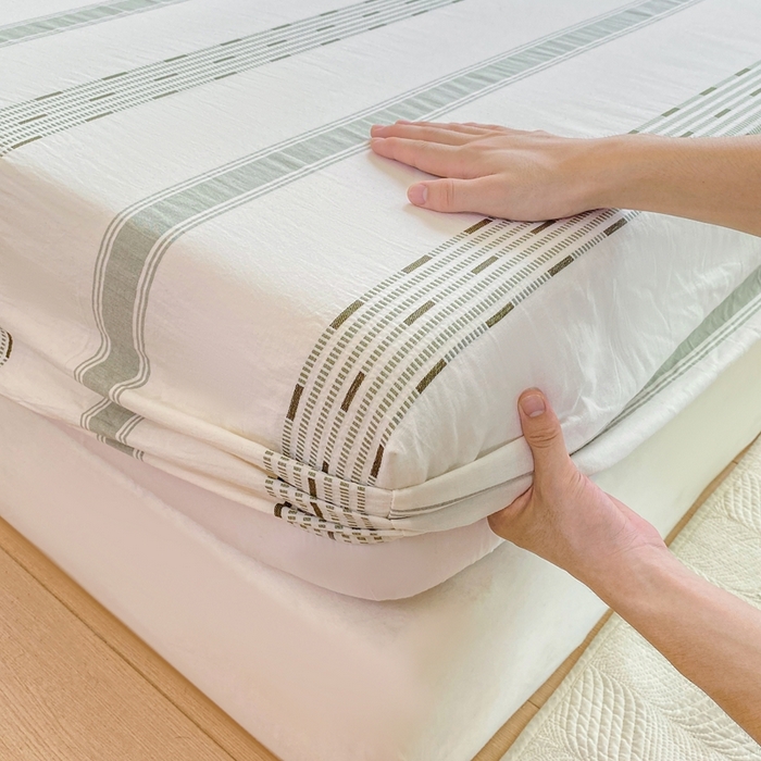 91家纺网 家纺一手货源 找家纺 灰鲸 2025新款全棉纯棉色织提花单床笠 床笠单件 素瑾-绿