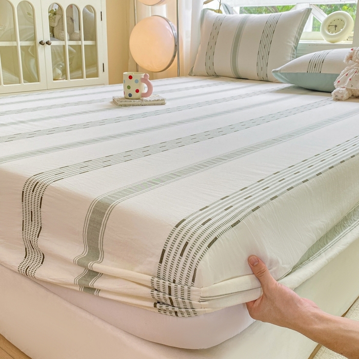 91家纺网 家纺一手货源 找家纺 灰鲸 2025新款全棉纯棉色织提花单床笠 床笠单件 素瑾-绿