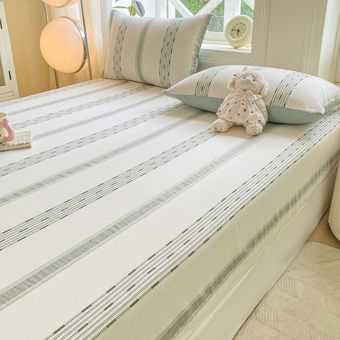 91家纺网 家纺一手货源 找家纺 灰鲸 2025新款全棉纯棉色织提花单床笠 床笠单件 素瑾-绿