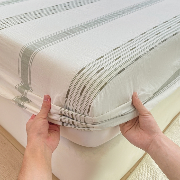 91家纺网 家纺一手货源 找家纺 灰鲸 2025新款全棉纯棉色织提花单床笠 床笠单件 素瑾-绿