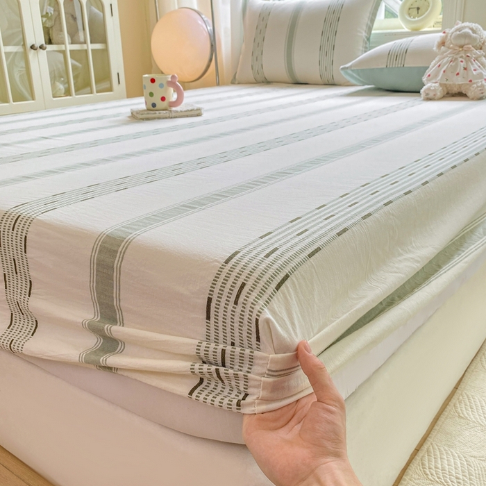 91家纺网 家纺一手货源 找家纺 灰鲸 2025新款全棉纯棉色织提花单床笠 床笠单件 素瑾-绿