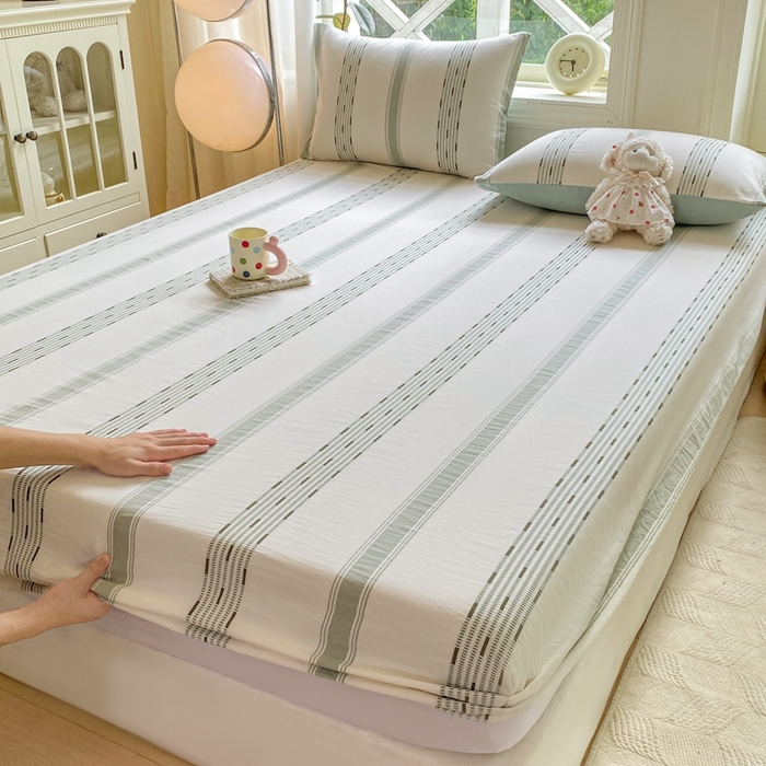 91家纺网 家纺一手货源 找家纺 灰鲸 2025新款全棉纯棉色织提花单床笠 床笠单件 素瑾-绿