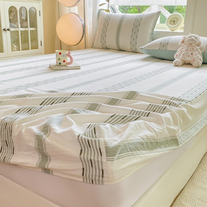 91家纺网 家纺一手货源 找家纺 灰鲸 2025新款全棉纯棉色织提花单床笠 床笠单件 素瑾-绿