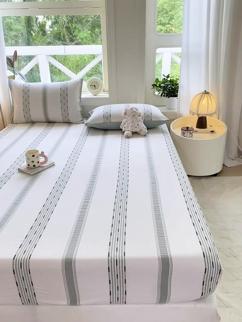 91家纺网 家纺一手货源 找家纺 灰鲸 2025新款全棉纯棉色织提花单床笠 床笠单件 素瑾-绿