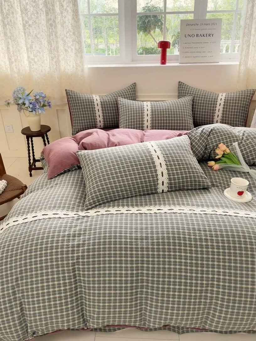 91家纺网 家纺一手货源 找家纺 韩后家纺 2025新款木棉印花四件套 艾格-绿