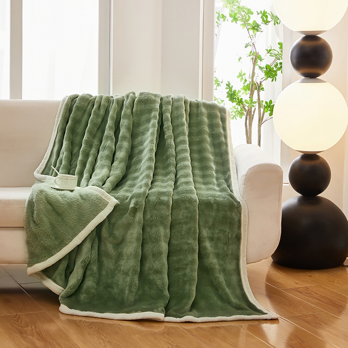 91家纺网 家纺一手货源 找家纺 七里香 2025新款A类跨境外贸托卡斯兔毛绒牛奶绒毛毯泡泡毯多功能盖毯 泡泡毯-果绿