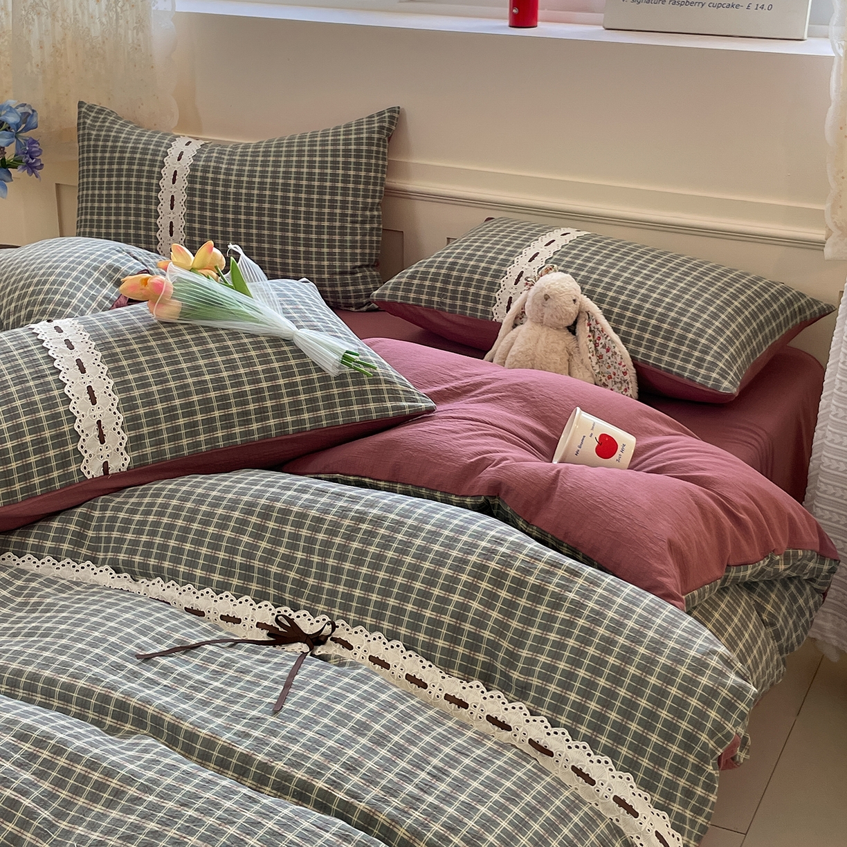 91家纺网 家纺一手货源 找家纺 韩后家纺 2025新款木棉印花四件套 艾格-绿