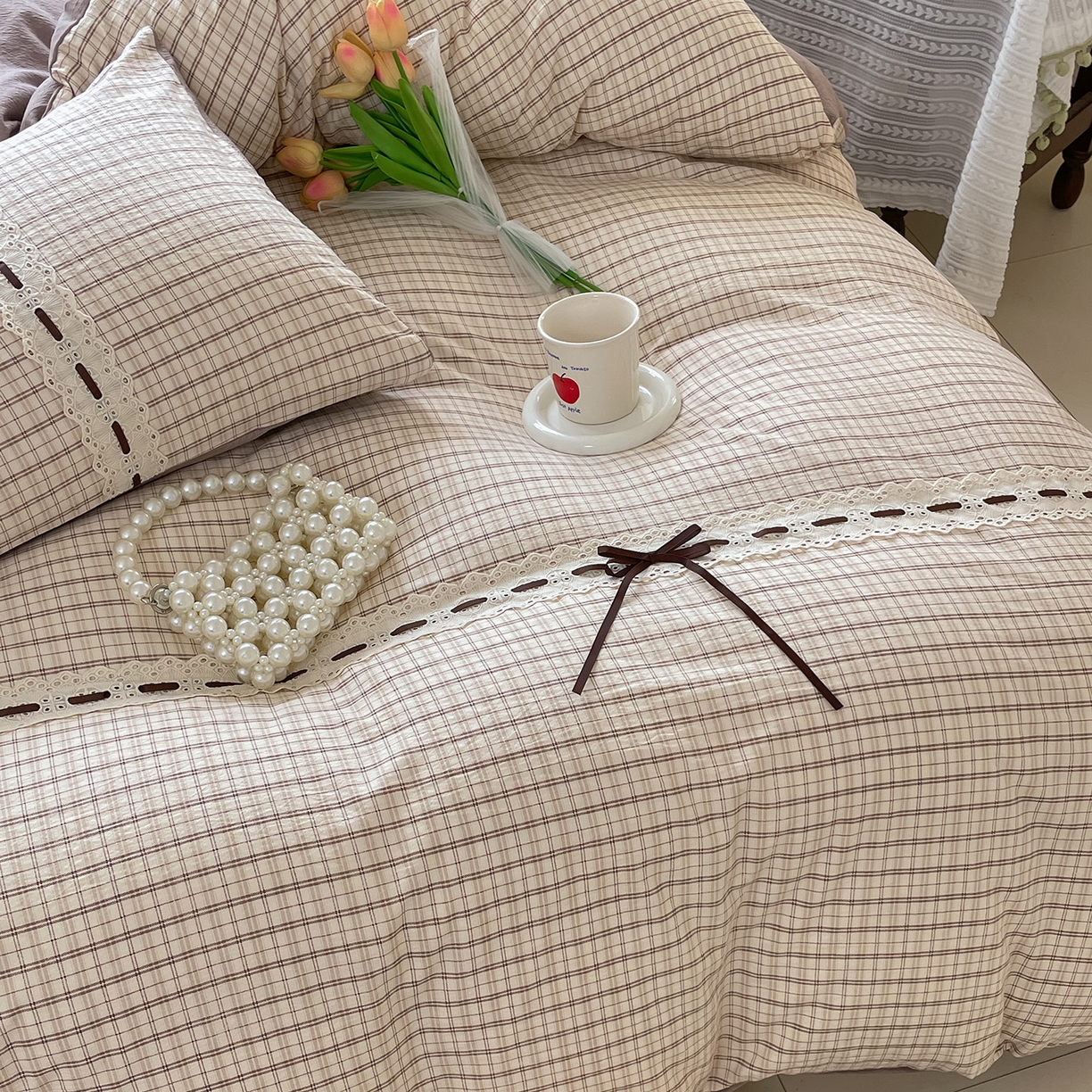 91家纺网 家纺一手货源 找家纺 韩后家纺 2025新款木棉印花四件套 艾格-咖