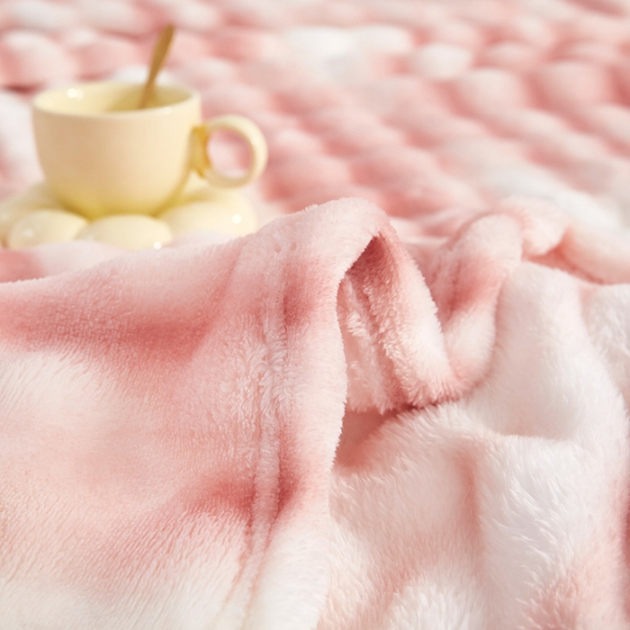 91家纺网 家纺一手货源 找家纺 肖恩毯业 2025新款托斯卡纳兔毛绒炫彩毛毯泡泡绒牛奶绒毯沙发盖毯跨境专供外贸出口可定制尺寸量大可谈 炫彩嫩粉