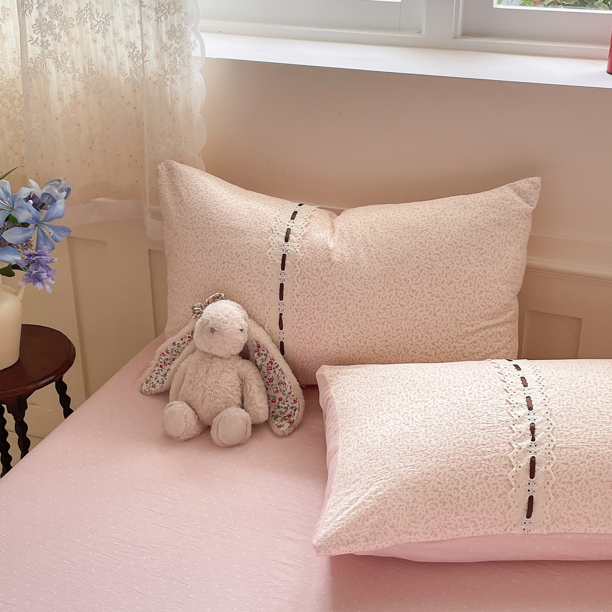 91家纺网 家纺一手货源 找家纺 韩后家纺 2025新款木棉印花四件套 塞纳花园-粉