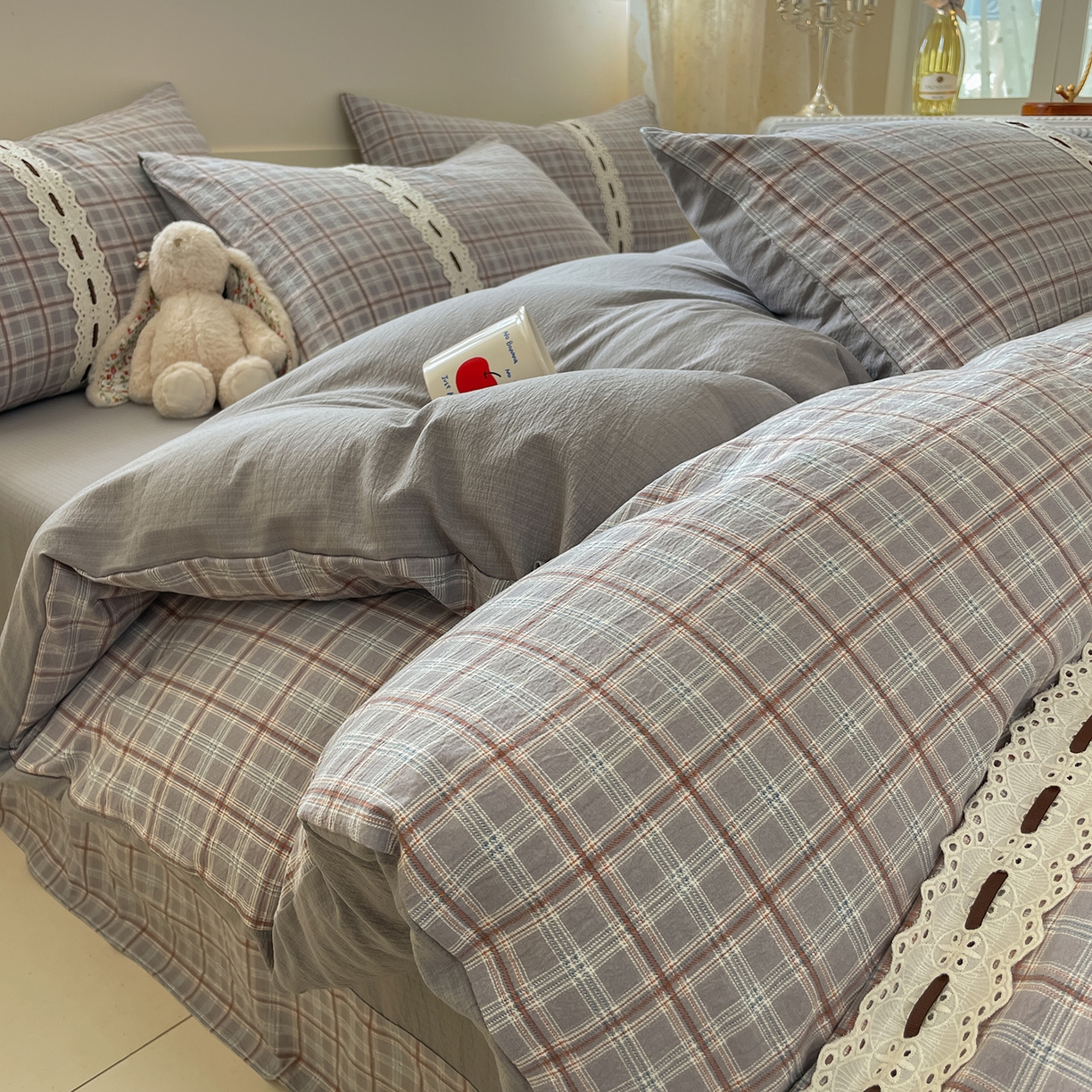 91家纺网 家纺一手货源 找家纺 韩后家纺 2025新款木棉印花四件套 艾格-灰