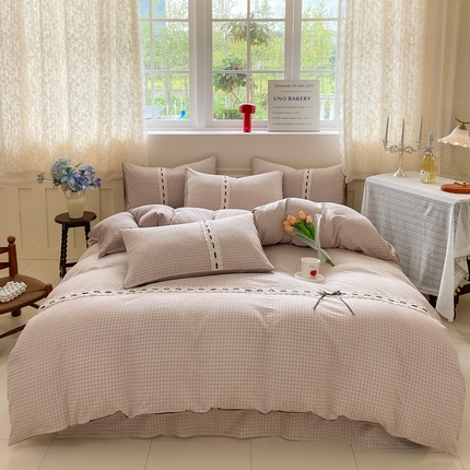 韩后家纺 2025新款木棉印花四件套 格韵-咖