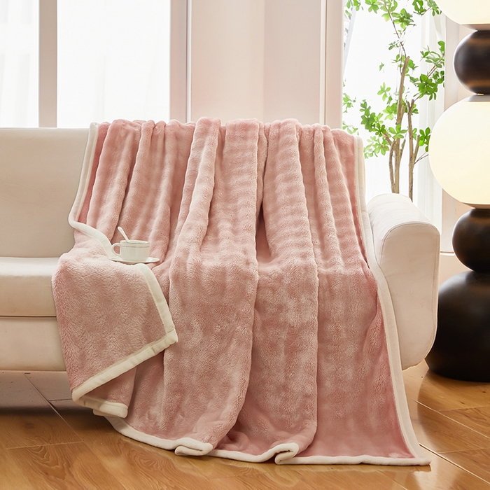 91家纺网 家纺一手货源 找家纺 七里香 2025新款A类跨境外贸托卡斯兔毛绒牛奶绒毛毯泡泡毯多功能盖毯 泡泡毯-粉玉