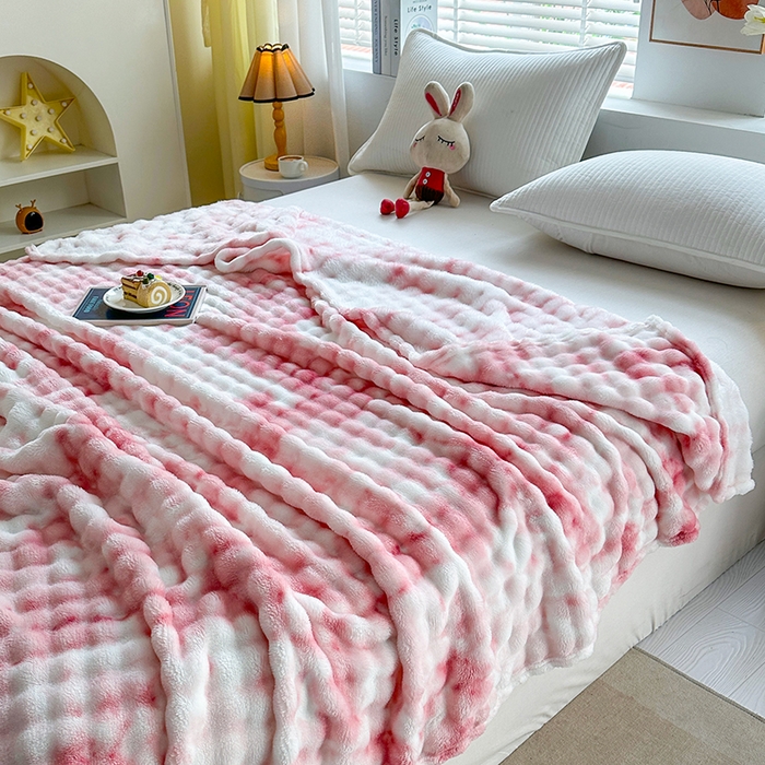 91家纺网 家纺一手货源 找家纺 （总）肖恩毯业 2025新款托斯卡纳兔毛绒炫彩毛毯泡泡绒牛奶绒毯沙发盖毯跨境专供外贸出口可定制尺寸量大可谈