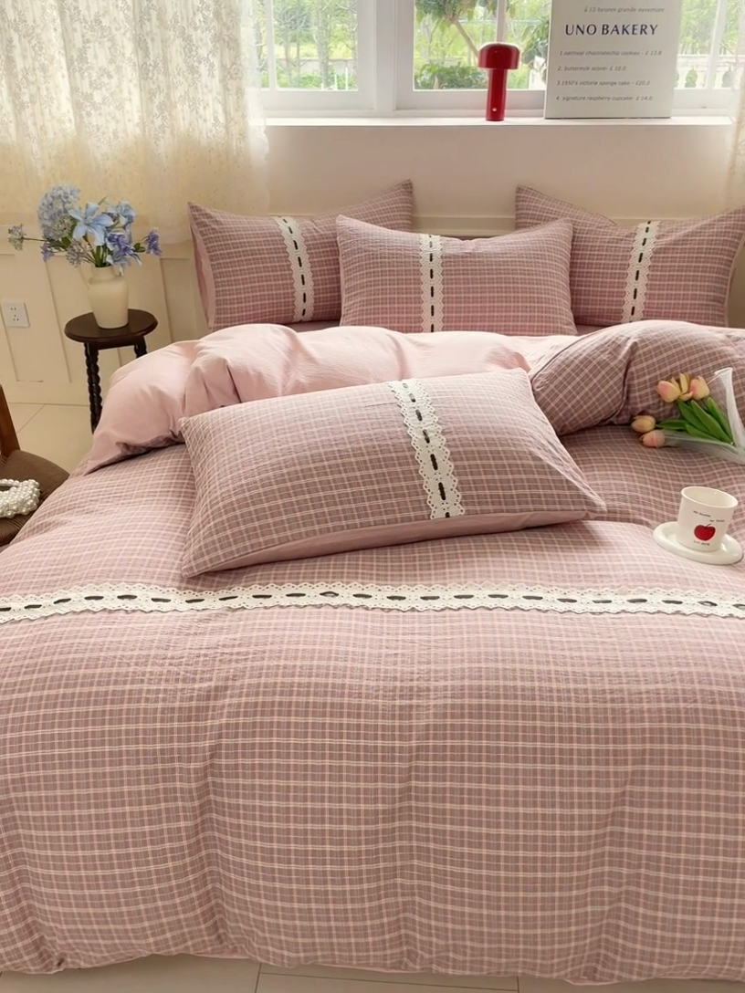 91家纺网 家纺一手货源 找家纺 韩后家纺 2025新款木棉印花四件套 艾格-粉