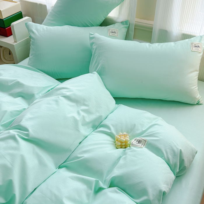 91家纺网 家纺一手货源 找家纺 花香四季家纺 2025新款全棉13376纯棉素色四件套系列床单床笠枕套单品 薄荷绿