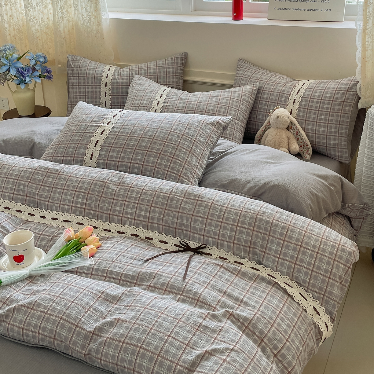 91家纺网 家纺一手货源 找家纺 韩后家纺 2025新款木棉印花四件套 艾格-灰