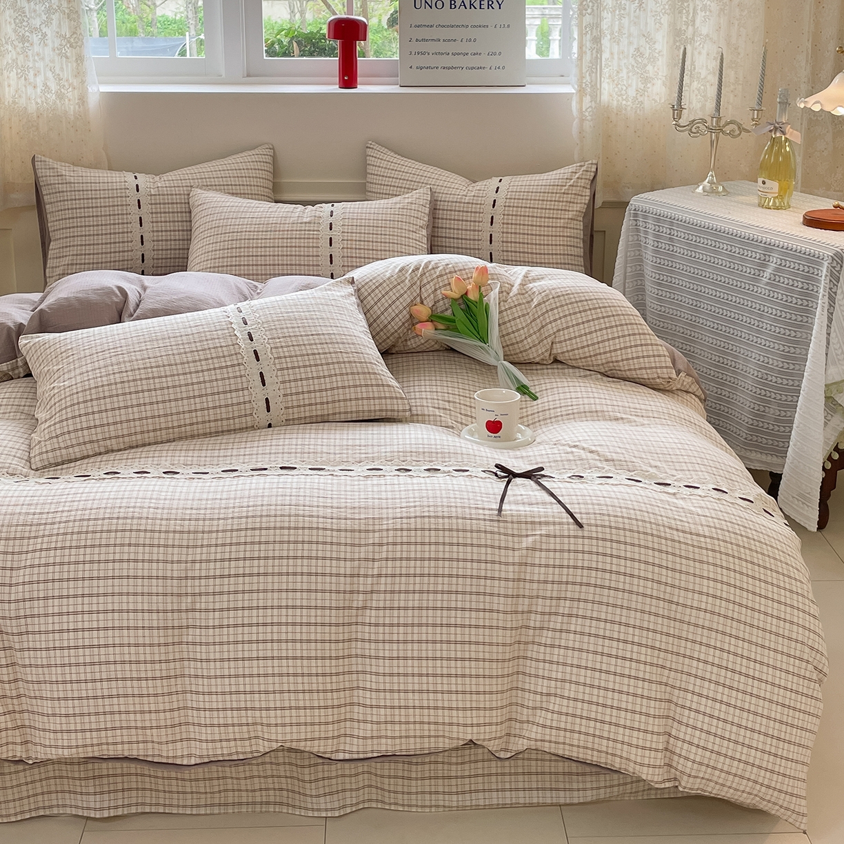 91家纺网 家纺一手货源 找家纺 韩后家纺 2025新款木棉印花四件套 艾格-咖