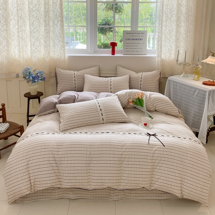 韩后家纺 2025新款木棉印花四件套 艾格-咖