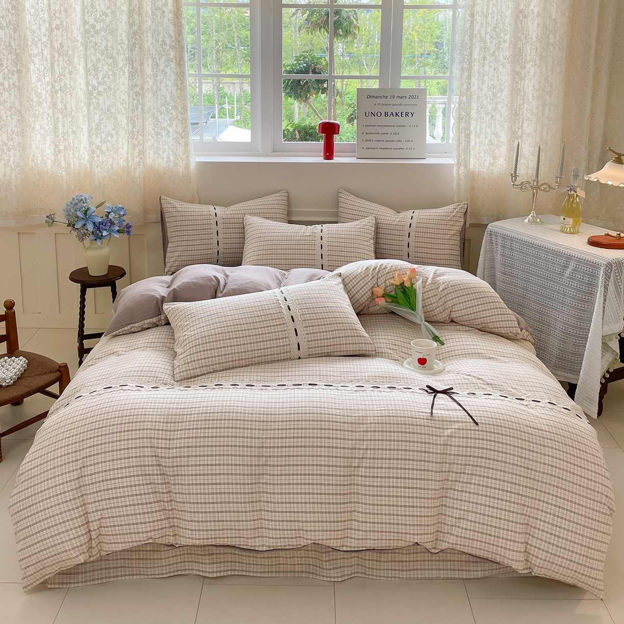 91家纺网 家纺一手货源 找家纺 韩后家纺 2025新款木棉印花四件套 艾格-咖