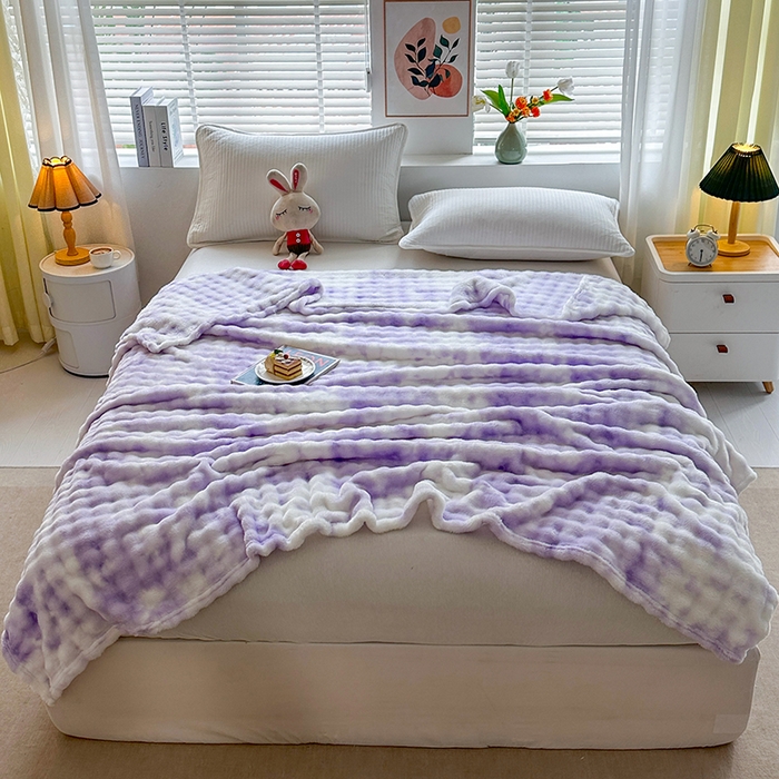 91家纺网 家纺一手货源 找家纺 肖恩毯业 2025新款托斯卡纳兔毛绒炫彩毛毯泡泡绒牛奶绒毯沙发盖毯跨境专供外贸出口可定制尺寸量大可谈 炫彩紫