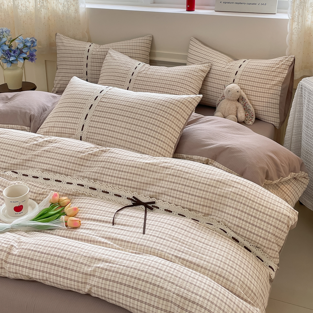 91家纺网 家纺一手货源 找家纺 韩后家纺 2025新款木棉印花四件套 艾格-咖