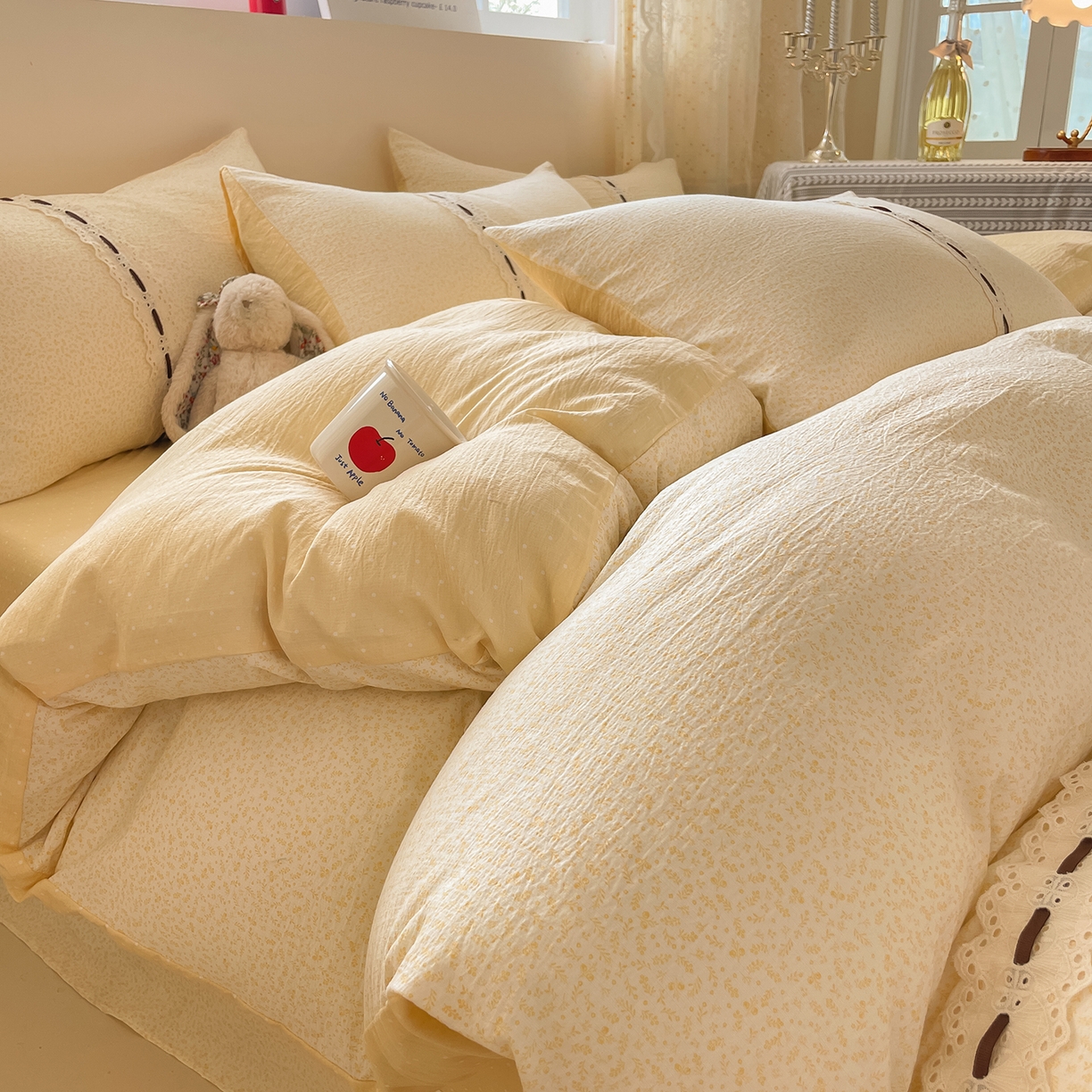 91家纺网 家纺一手货源 找家纺 韩后家纺 2025新款木棉印花四件套 塞纳花园-黄