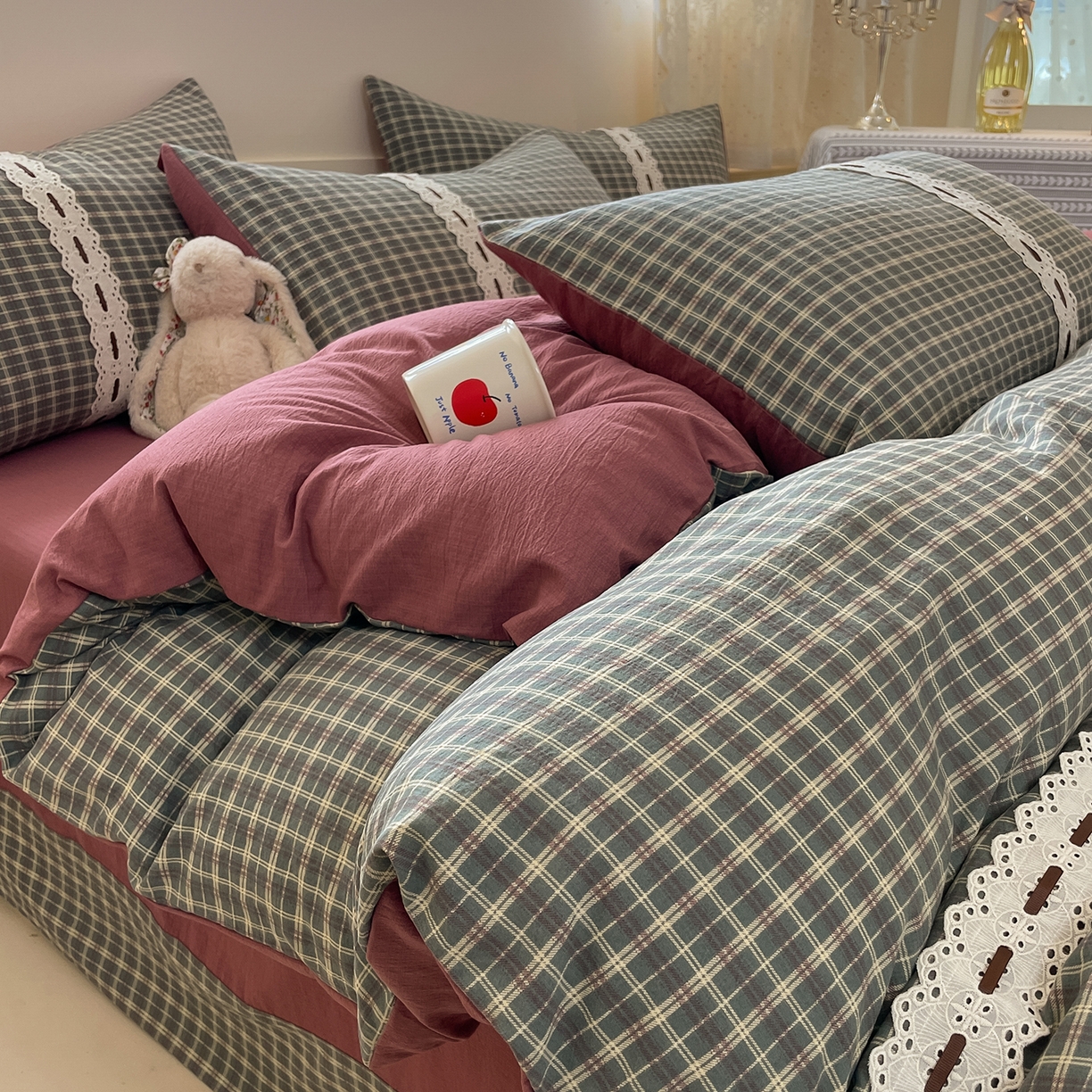 91家纺网 家纺一手货源 找家纺 韩后家纺 2025新款木棉印花四件套 艾格-绿