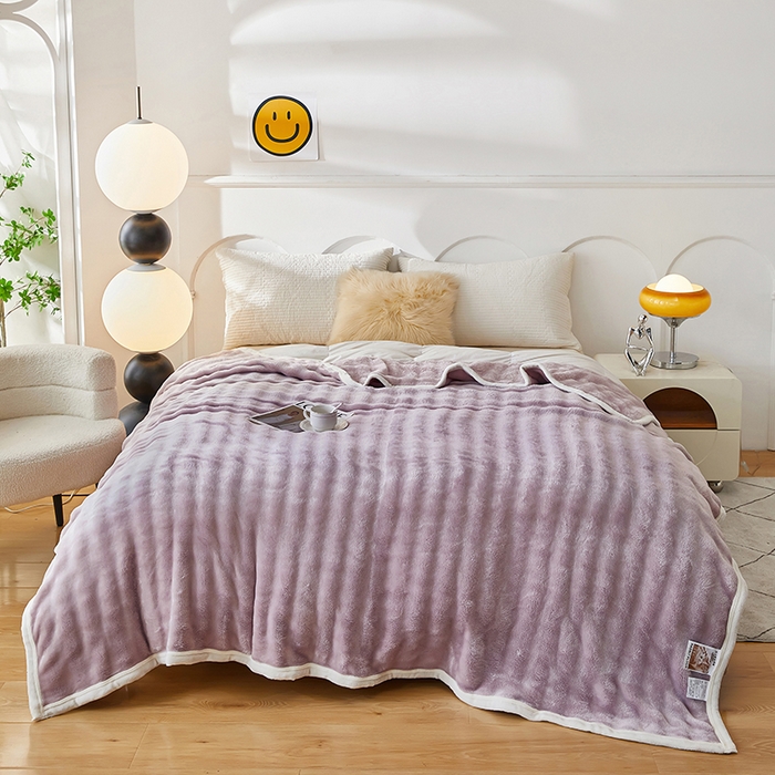 91家纺网 家纺一手货源 找家纺 七里香 2025新款A类跨境外贸托卡斯兔毛绒牛奶绒毛毯泡泡毯多功能盖毯 泡泡毯-紫色