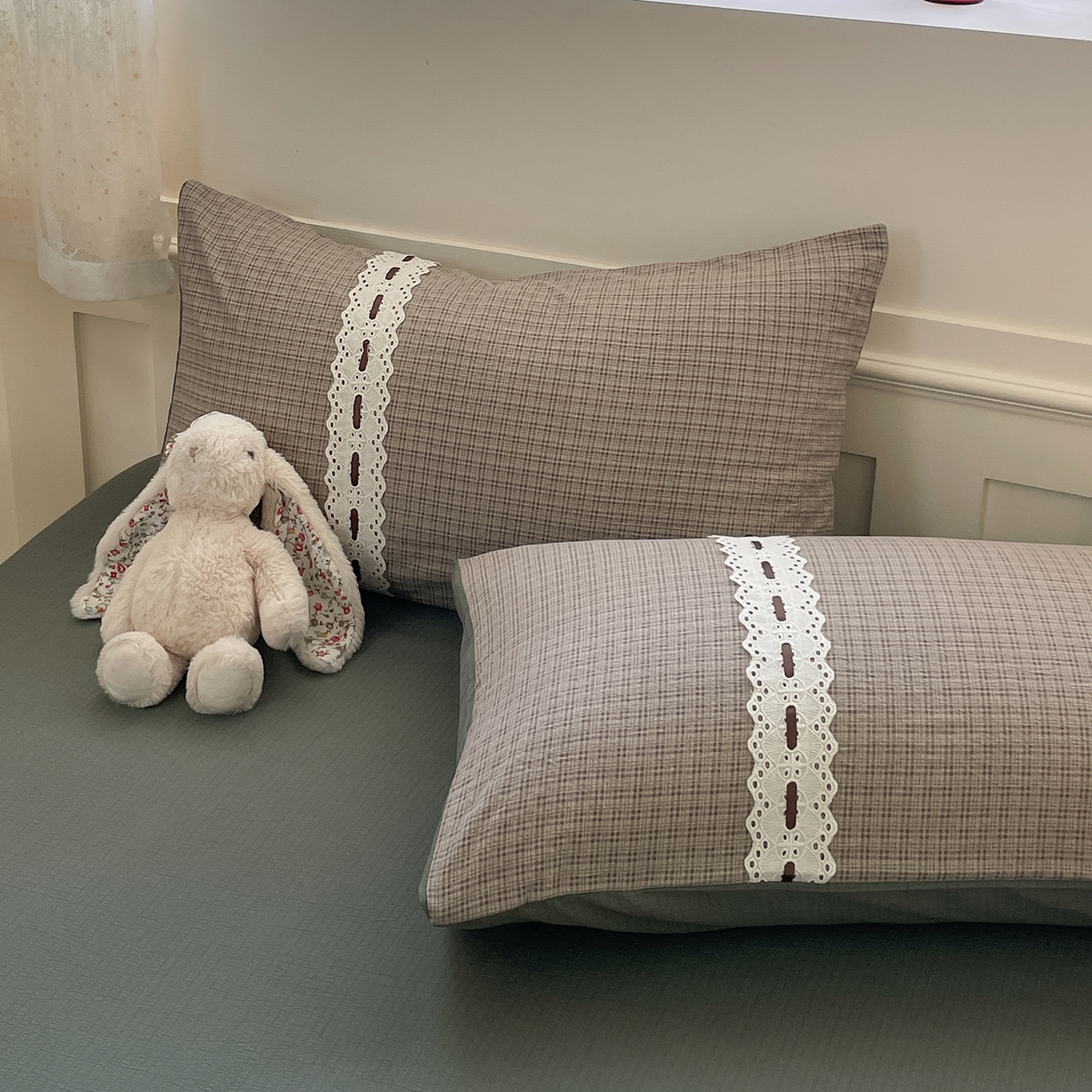 91家纺网 家纺一手货源 找家纺 韩后家纺 2025新款木棉印花四件套 格韵-绿