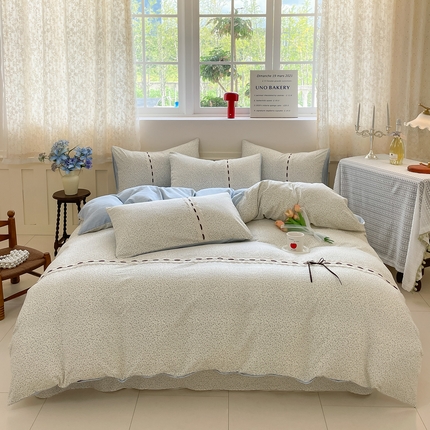 韩后家纺 2025新款木棉印花四件套 塞纳花园-蓝