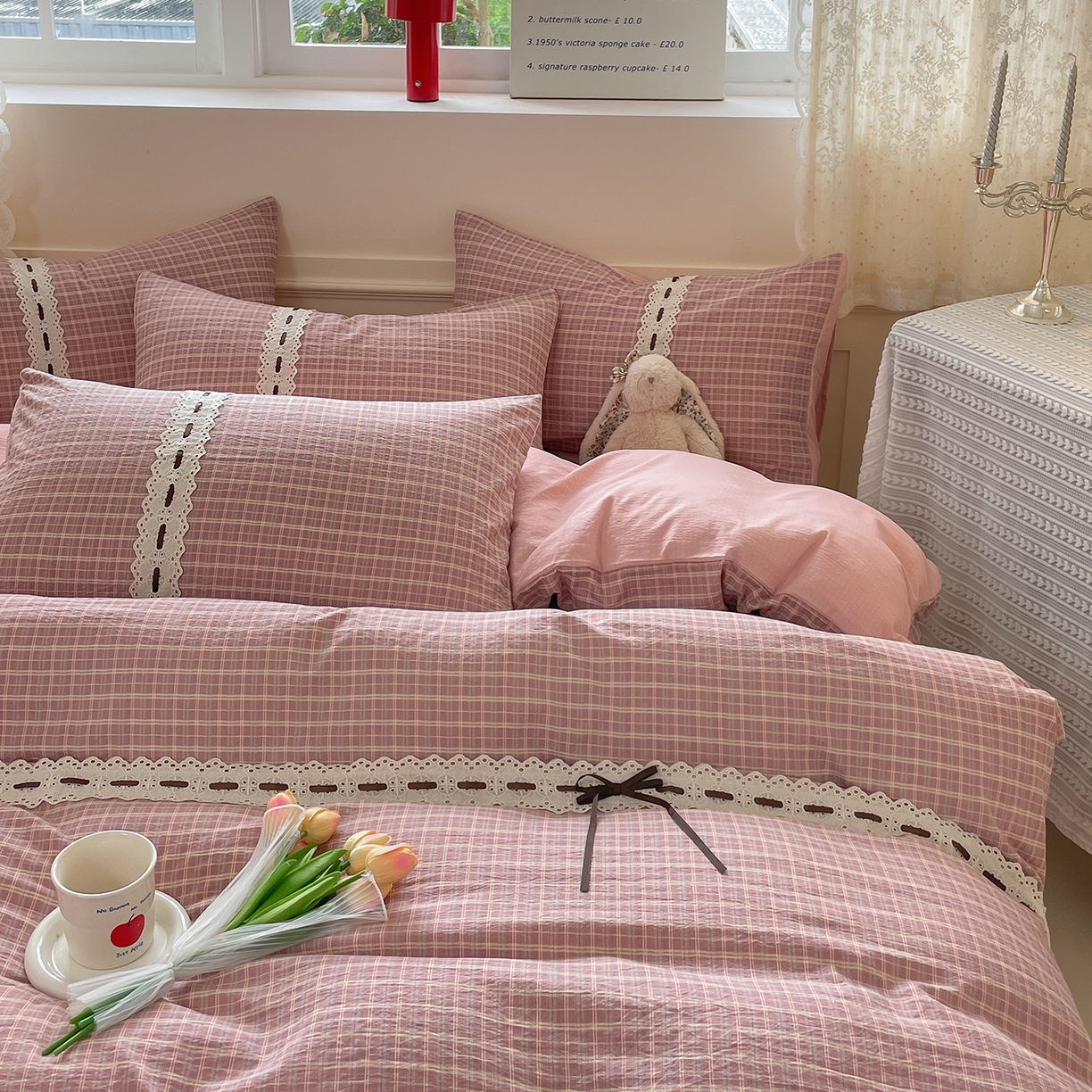 91家纺网 家纺一手货源 找家纺 韩后家纺 2025新款木棉印花四件套 艾格-粉