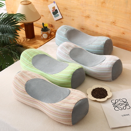 （总）金牛枕芯 2025新款全棉3d条纹荞麦枕头枕芯圆柱护颈枕