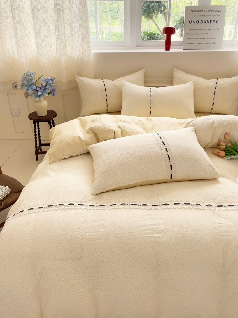 91家纺网 家纺一手货源 找家纺 韩后家纺 2025新款木棉印花四件套 塞纳花园-黄