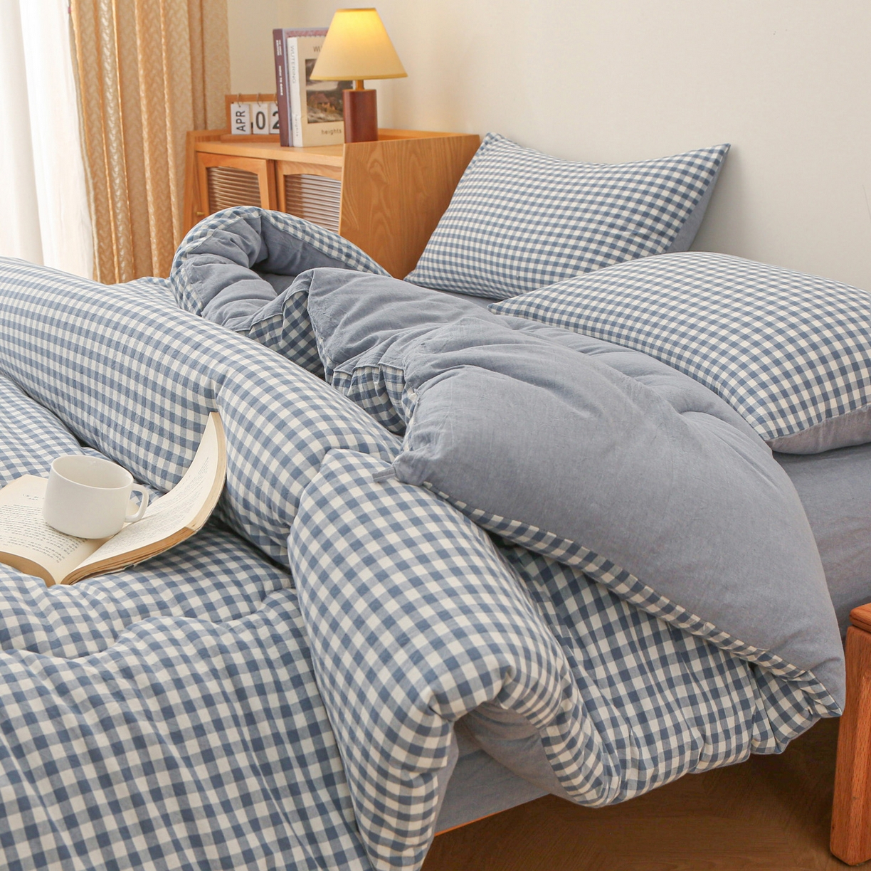 91家纺网 家纺一手货源 找家纺 牛魔王家居 2025新款水洗棉格子冬被春秋被纤维被被子 蓝小格
