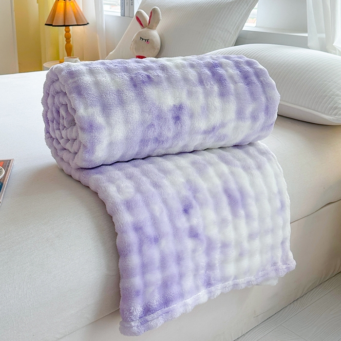 91家纺网 家纺一手货源 找家纺 肖恩毯业 2025新款托斯卡纳兔毛绒炫彩毛毯泡泡绒牛奶绒毯沙发盖毯跨境专供外贸出口可定制尺寸量大可谈 炫彩紫