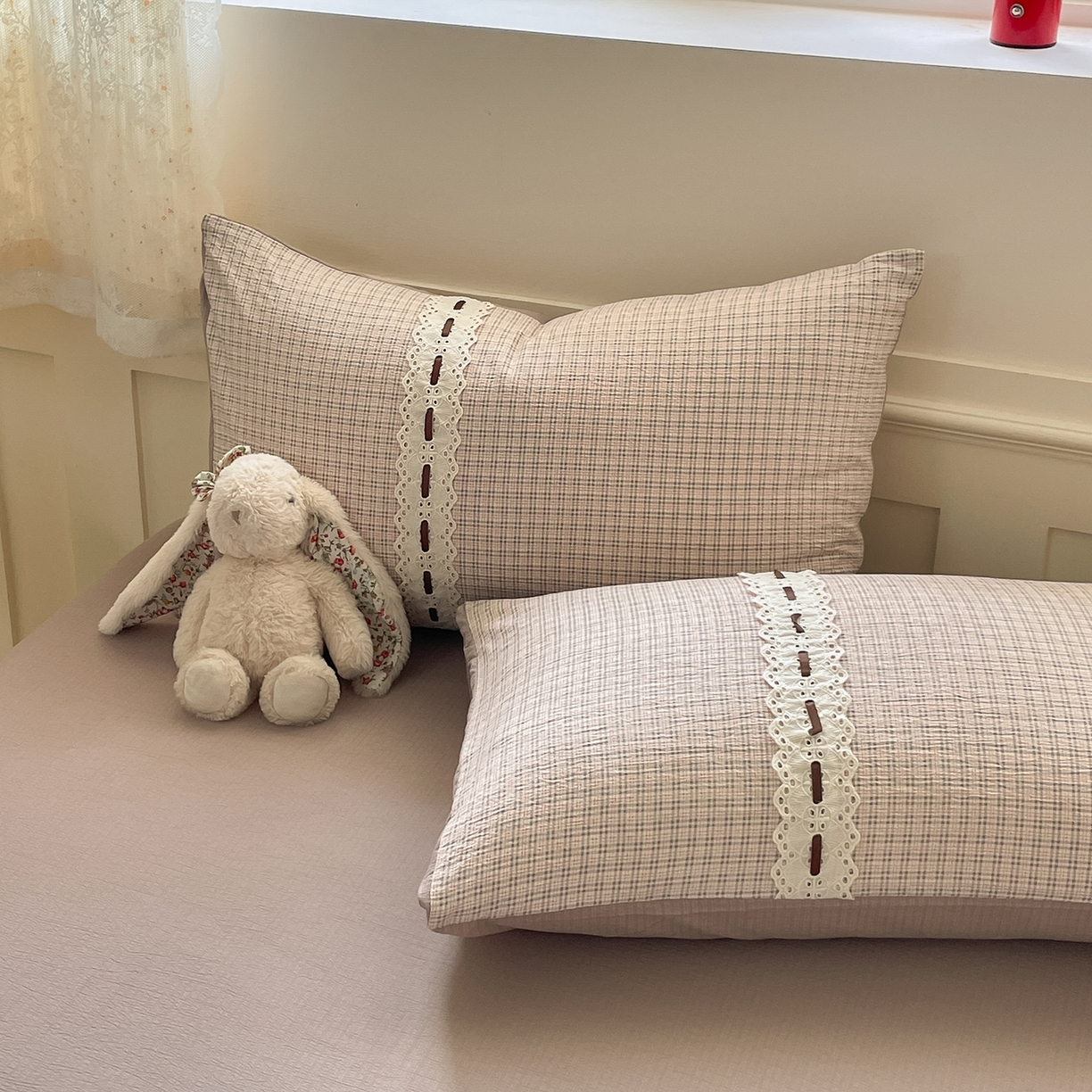 91家纺网 家纺一手货源 找家纺 韩后家纺 2025新款木棉印花四件套 格韵-咖