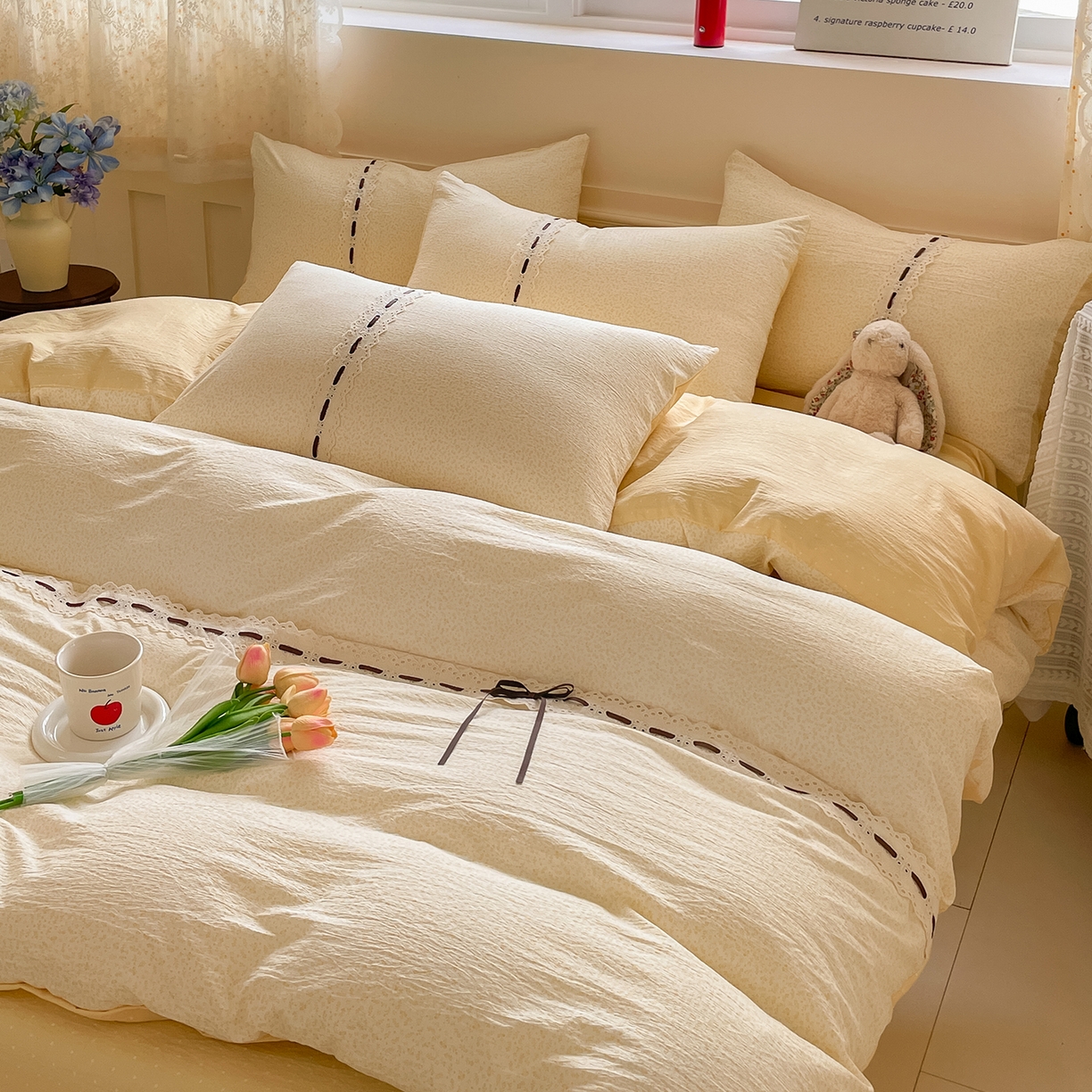 91家纺网 家纺一手货源 找家纺 韩后家纺 2025新款木棉印花四件套 塞纳花园-黄