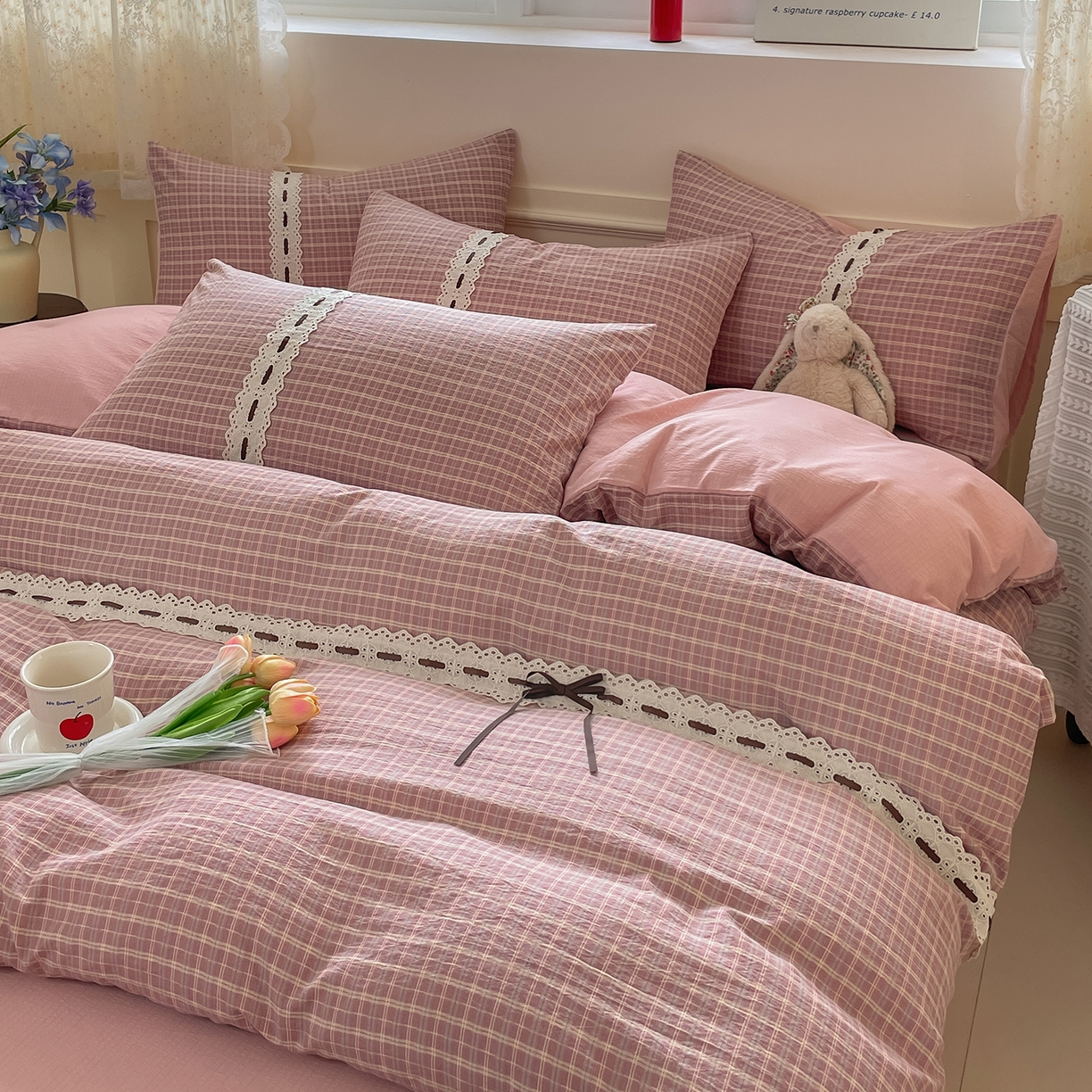 91家纺网 家纺一手货源 找家纺 韩后家纺 2025新款木棉印花四件套 艾格-粉