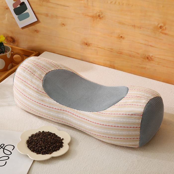 91家纺网 家纺一手货源 找家纺 金牛枕芯 2025新款全棉3d条纹荞麦枕头枕芯圆柱护颈枕 咖色