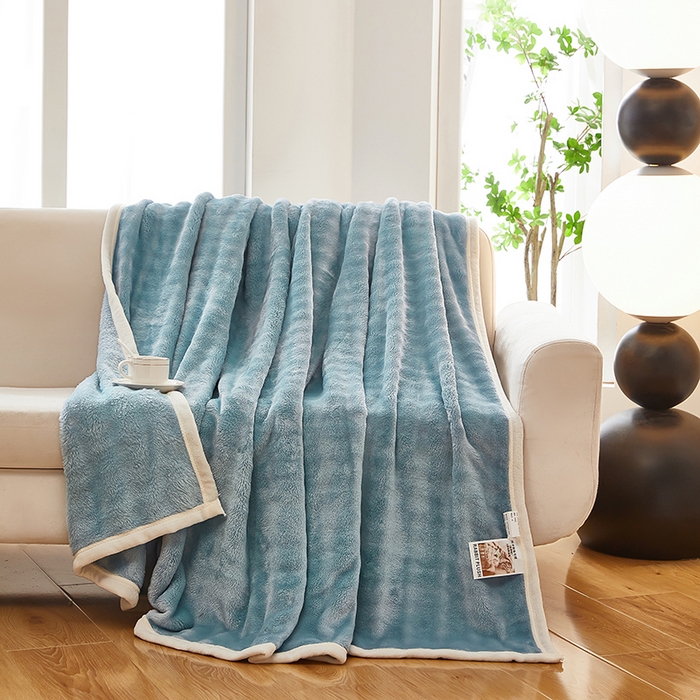 91家纺网 家纺一手货源 找家纺 七里香 2025新款A类跨境外贸托卡斯兔毛绒牛奶绒毛毯泡泡毯多功能盖毯 泡泡毯-蓝色