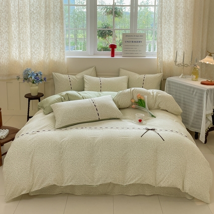 韩后家纺 2025新款木棉印花四件套 塞纳花园-绿