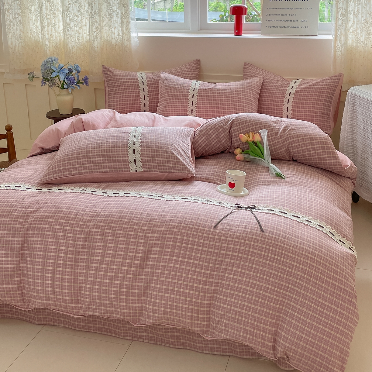 91家纺网 家纺一手货源 找家纺 韩后家纺 2025新款木棉印花四件套 艾格-粉