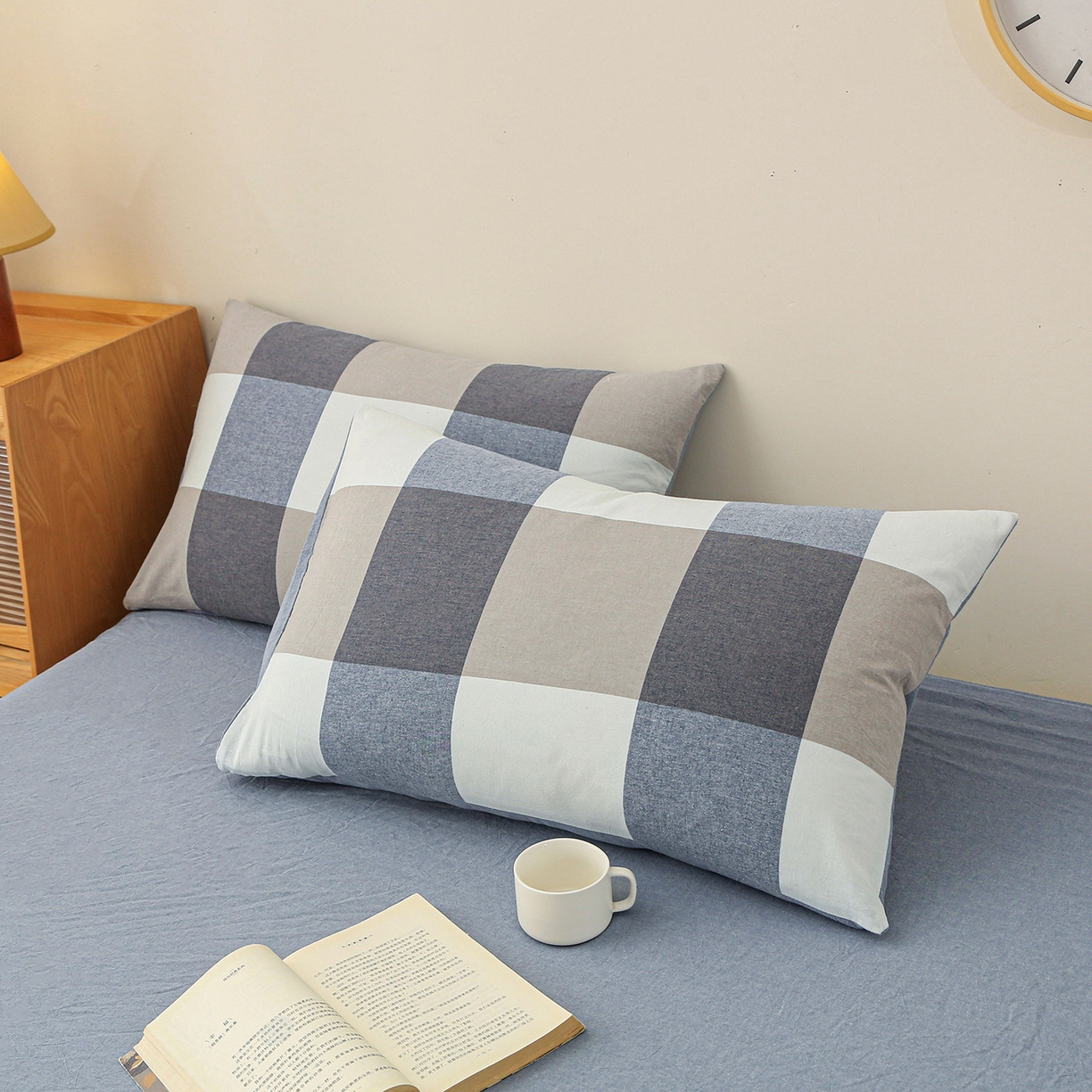 91家纺网 家纺一手货源 找家纺 牛魔王家居 2025新款水洗棉格子冬被春秋被纤维被被子 蓝大格