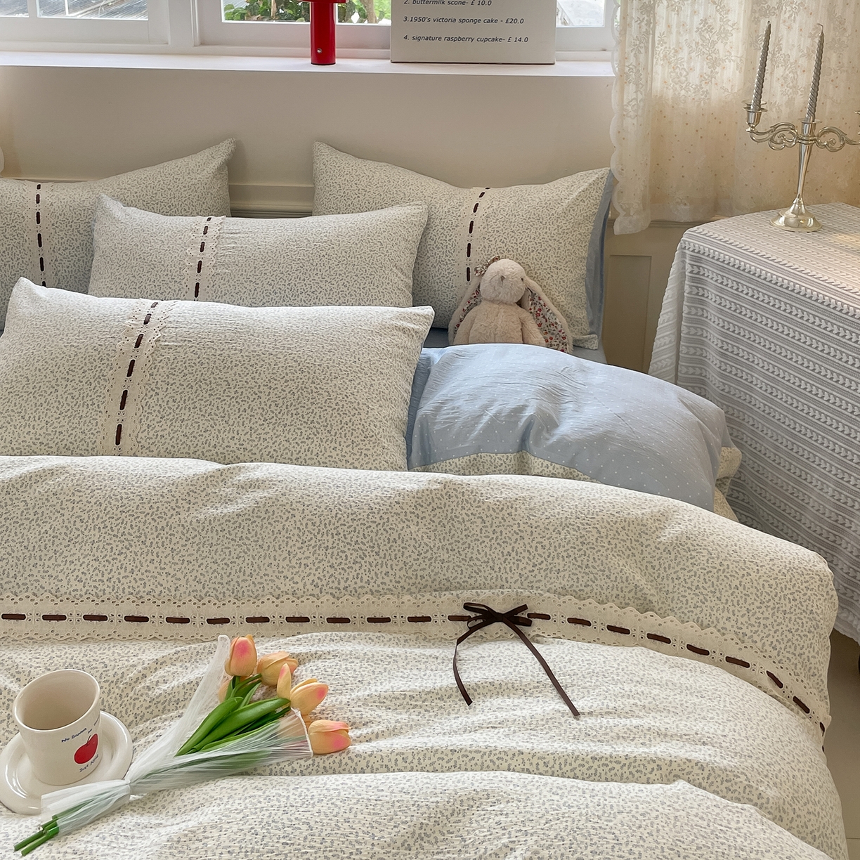 91家纺网 家纺一手货源 找家纺 韩后家纺 2025新款木棉印花四件套 塞纳花园-蓝