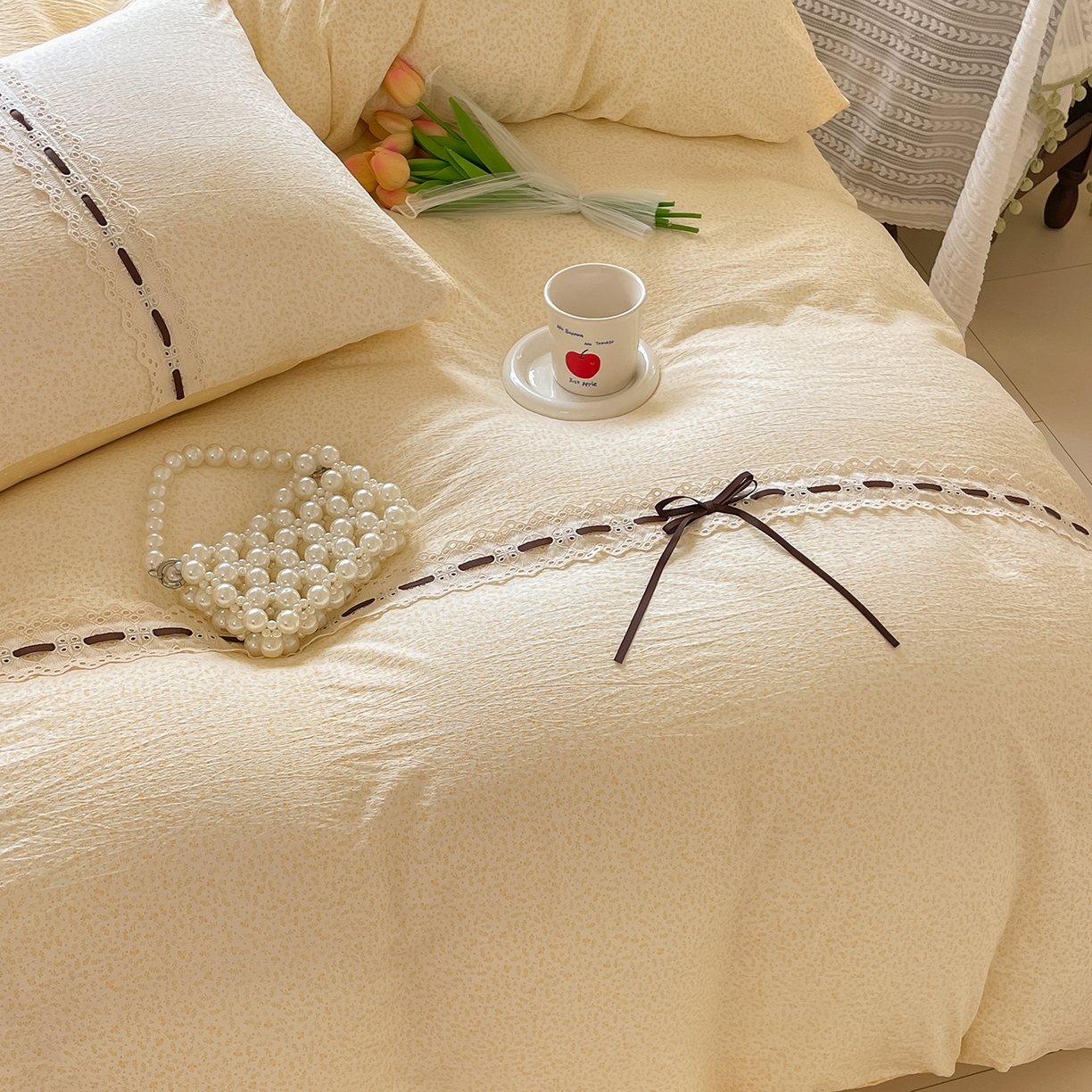 91家纺网 家纺一手货源 找家纺 韩后家纺 2025新款木棉印花四件套 塞纳花园-黄