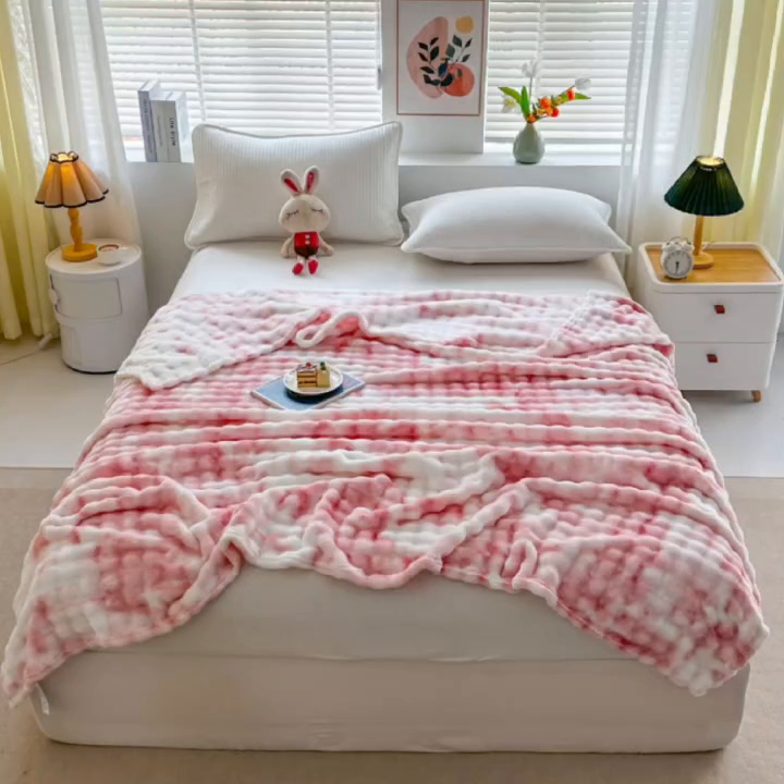 91家纺网 家纺一手货源 找家纺 （总）肖恩毯业 2025新款托斯卡纳兔毛绒炫彩毛毯泡泡绒牛奶绒毯沙发盖毯跨境专供外贸出口可定制尺寸量大可谈