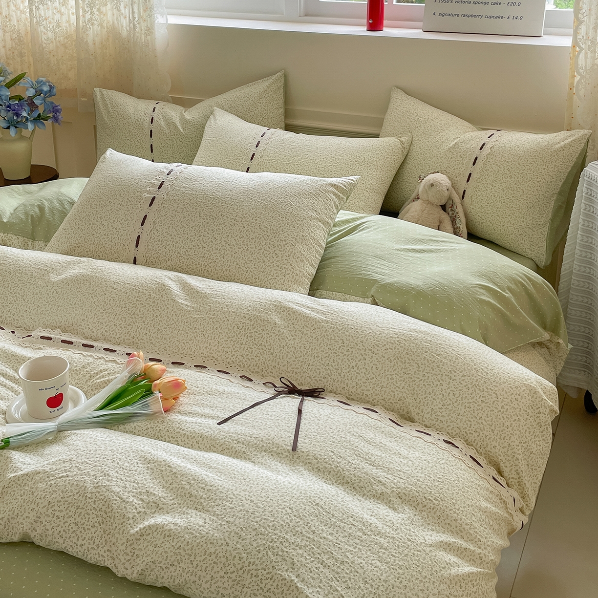 91家纺网 家纺一手货源 找家纺 韩后家纺 2025新款木棉印花四件套 塞纳花园-绿