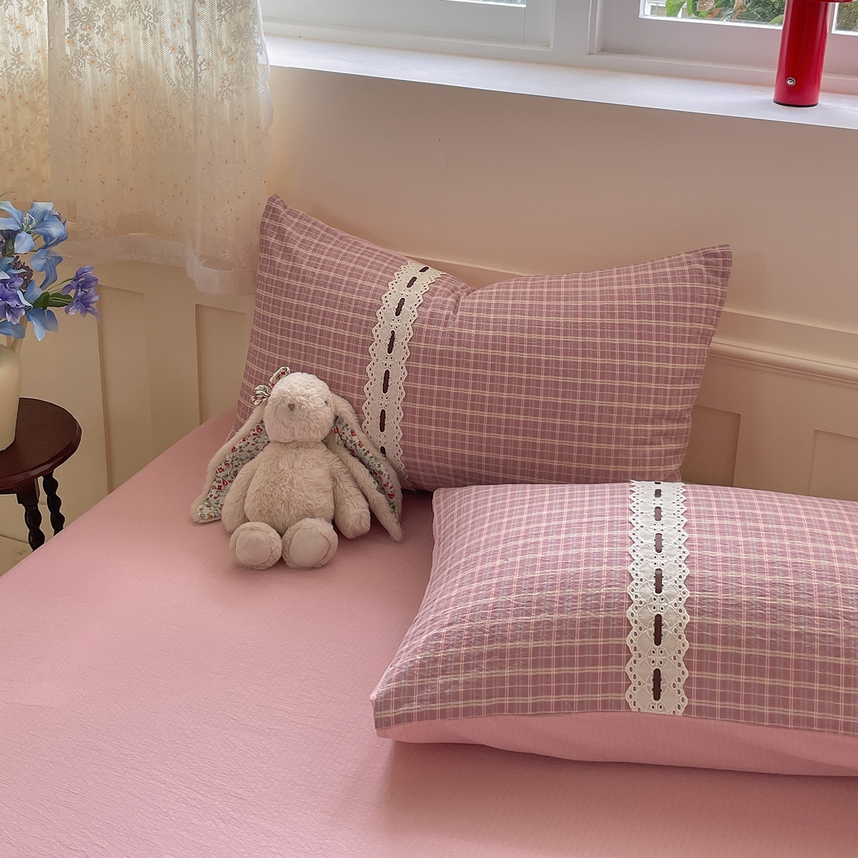 91家纺网 家纺一手货源 找家纺 韩后家纺 2025新款木棉印花四件套 艾格-粉